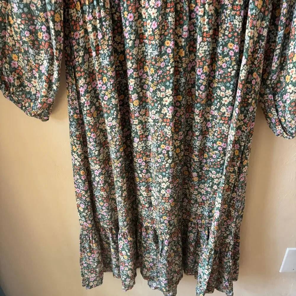 Old Navy Womens XXL Ditsy Floral Smocked Midi Dress Long Sleeve Rayon Boho Multi